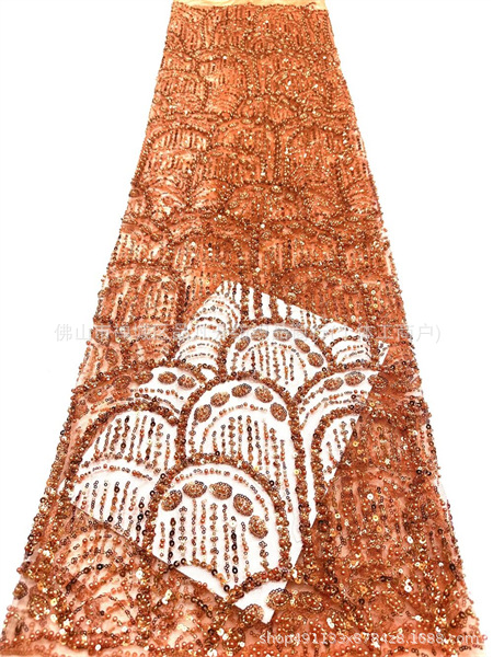 Tejido de bordado de perlas tridimensionales de bordado de perlas de clavos de moda atmósfera europea y americana vestido de boda vestido de moda tela