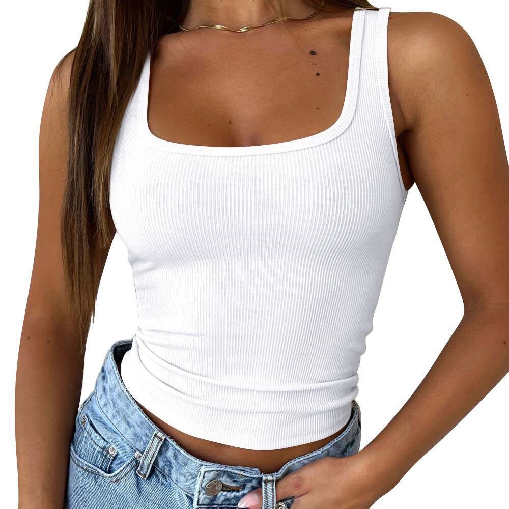 Women's Clothing Women's Slim Fit Ribbed Vest Style Sexy Solid Color Summer Hot Girl Top For Formal & Casual_ecoleips.com