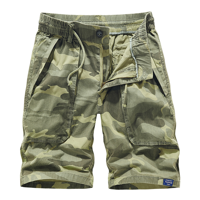 Wholesale Camouflage Washed Summer Japanese Style Drawstring Loose Casual Pants Elastic Waist Elastic Cargo Shorts for Men 16601