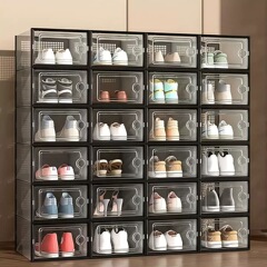 工場直販プラスチック靴箱フリップトップ靴収納折りたたみ収納ボックス透明靴キャビネットプラスチック靴ラック省スペース靴