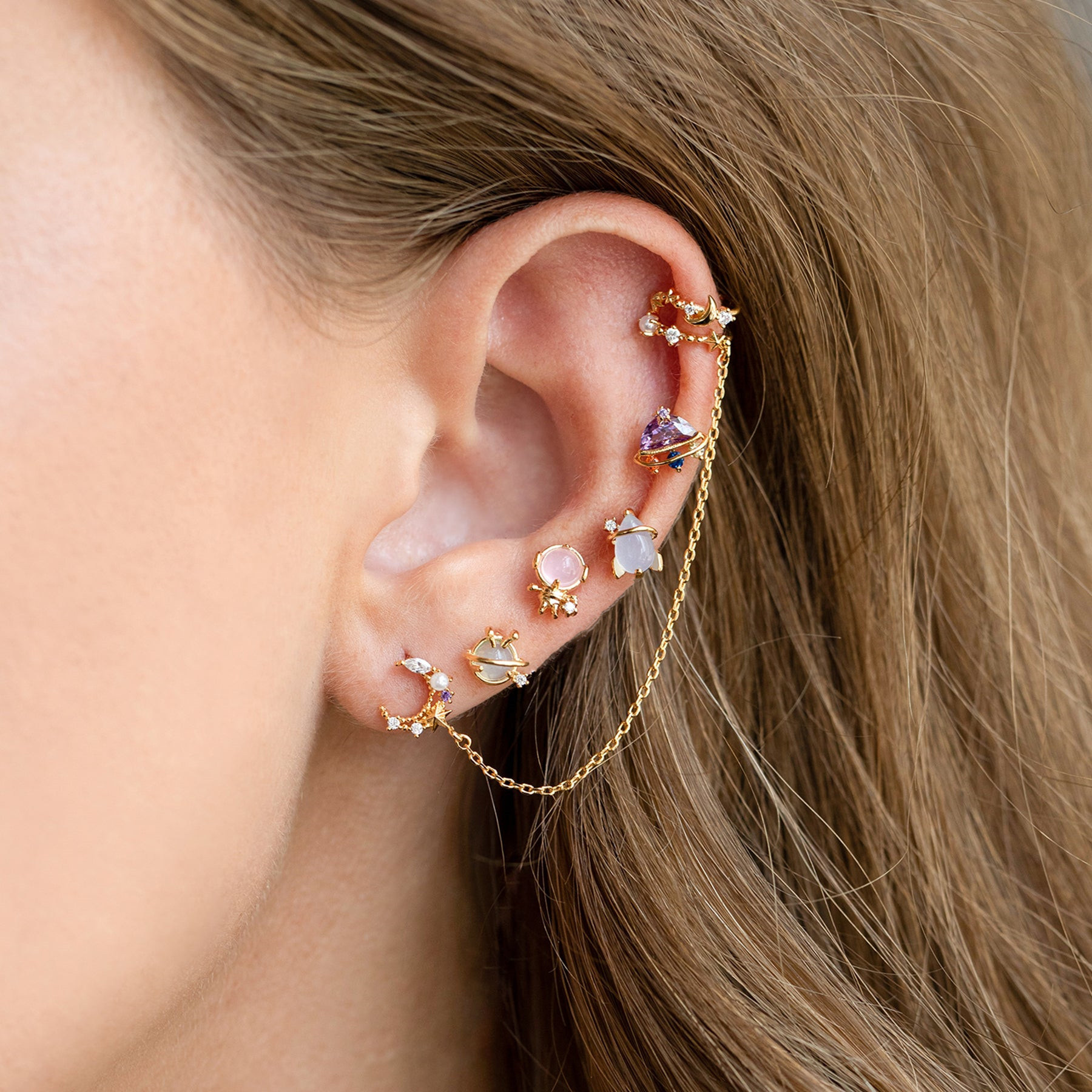 Lady Geometric Brass Ear Studs Metal Gem Copper Earrings display picture 4