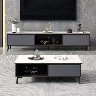 Modern Simple Rock Board TV Cabinet Coffee Table Combination Living Room Home Italian Light Luxury Square High-end Living Room Coffee Table