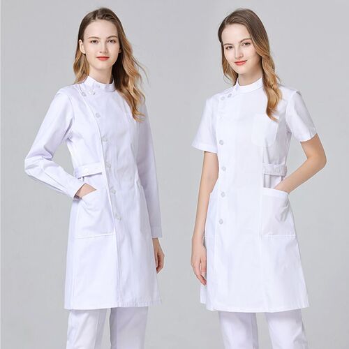Nurse clothes, women's long-sleeved white coat, beauty salon, pharmacy work clothes, split suit, summer short-sleeved, standing collar, laboratory