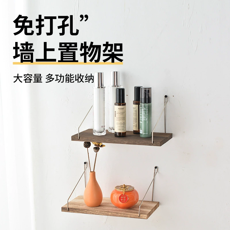 повседневная настенная вешалка из твердой древесины, настенная полка для хранения в гостиной, стеллаж для демонстрации косметических средств, перегородка из одного слова без сверления