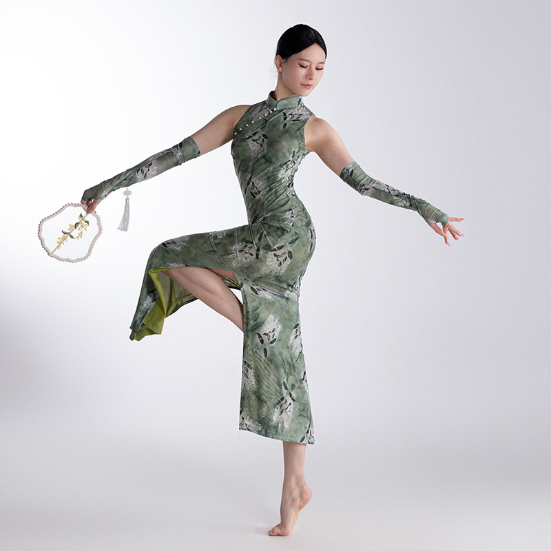 2025 Daily Classical Dance Clothing Sleeveless with Hand Sleeves Fairy Dance Clothing Chinese Style Mesh Cheongsam Women's Clothing