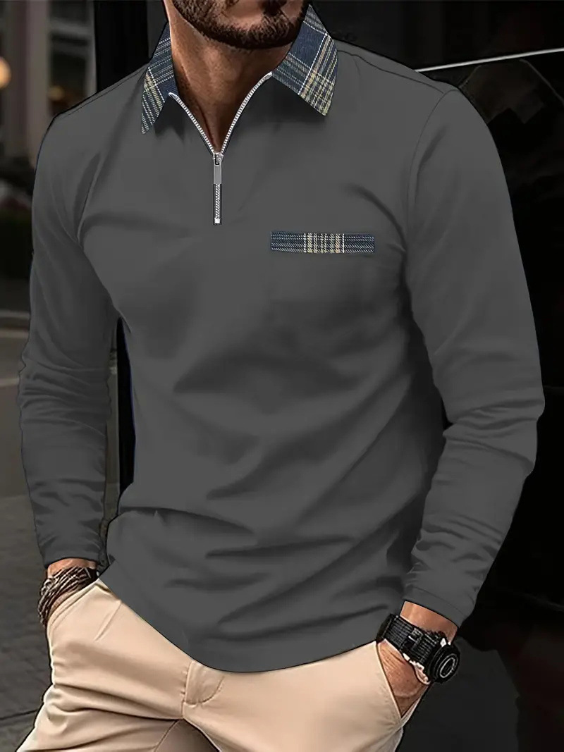 2024 otoño nuevo estilo comercio exterior transfronterizo hombres estampado 3D casual cremallera camisa POLO de manga larga MB14