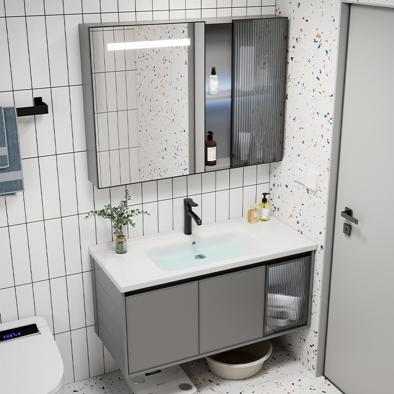 Luz de lujo espacio de aleación de aluminio baño gabinete de baño lavabo combinación roca placa lavabo integrado lavabo piscina