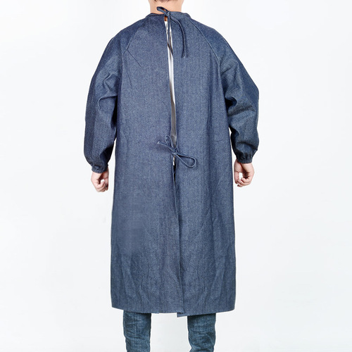 Workwear denim overalls with reverse wear anti-stain long-sleeved protective apron, thick welding apron for labor, moving, auto repair, construction.
