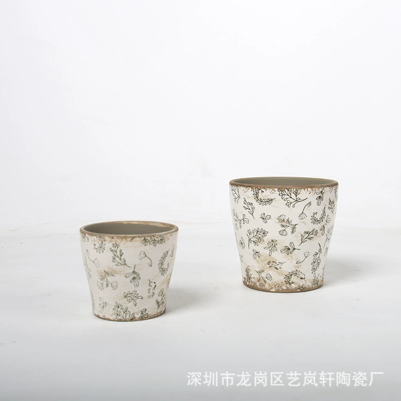 Французский ретро старый потрескавшийся ледяной глазурь синий и белый керамический цветочный горшок для садоводства, зеленый цветочный горшок, скандинавская цветочная посуда для балкона