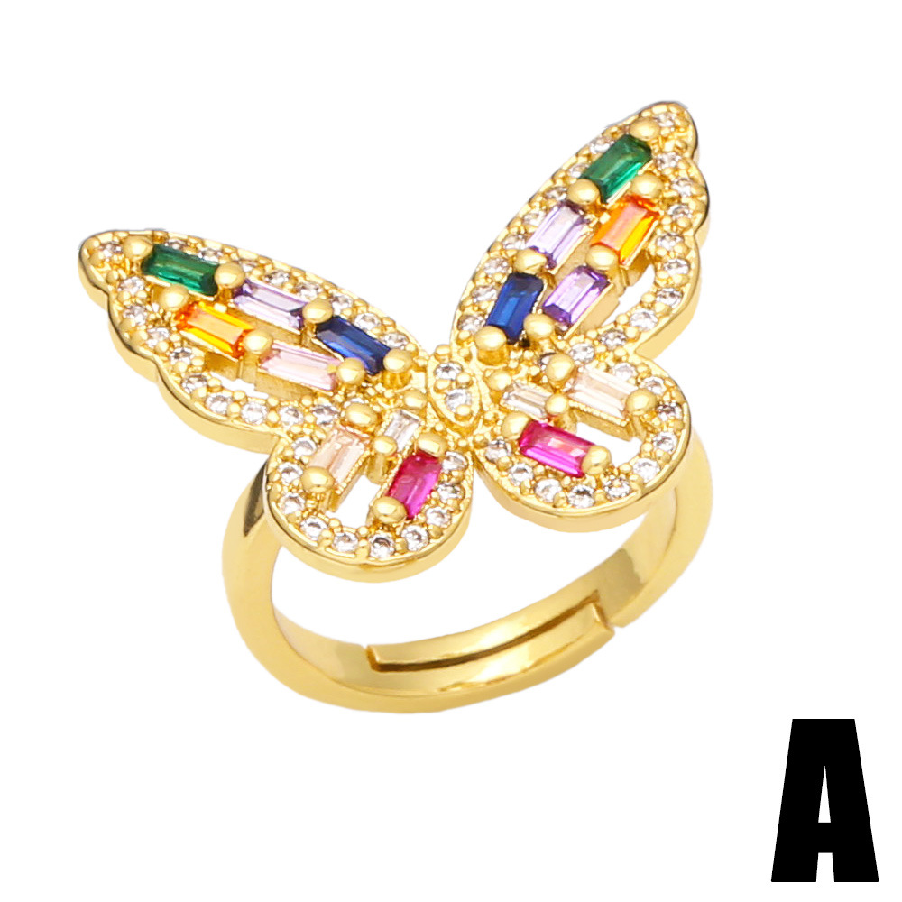 New Vintage Butterfly Copper 18K Gold-plated Inlaid Color Zircon Ring