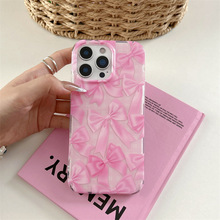 ins少女粉蝴蝶结适用iPhone16Promax手机壳苹果17硬壳双层壳14/15