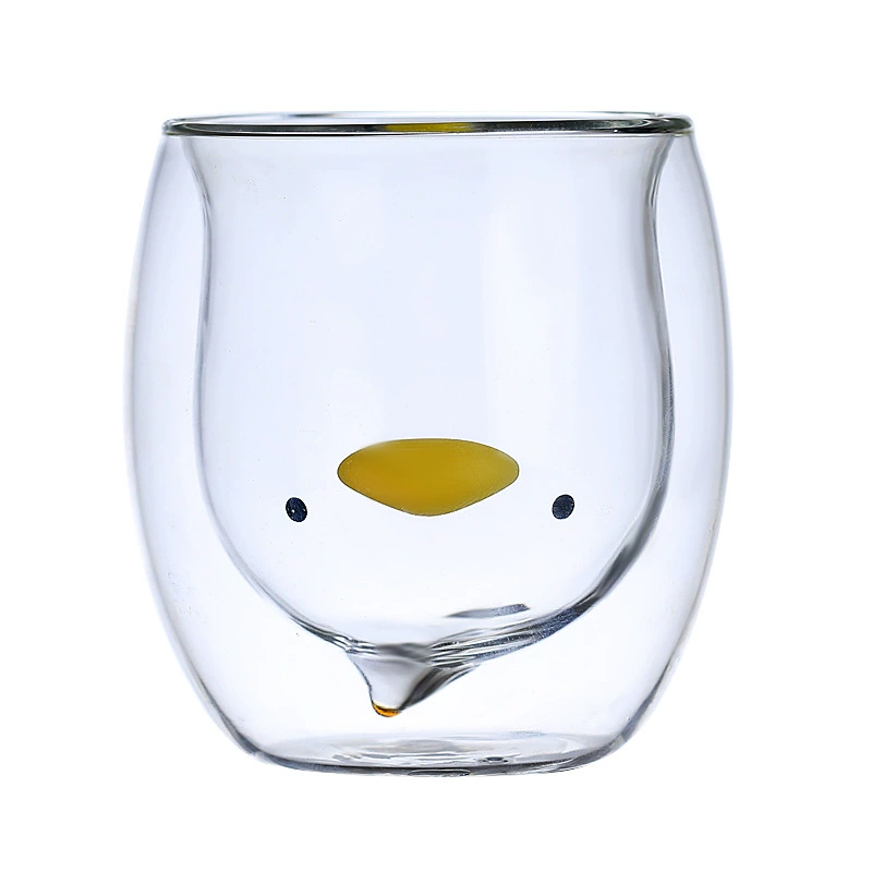 Двойная стеклянная чашка из боросиликатного стекла (HAOQIAN GLASS) — мультяшное животное, 201–300 мл