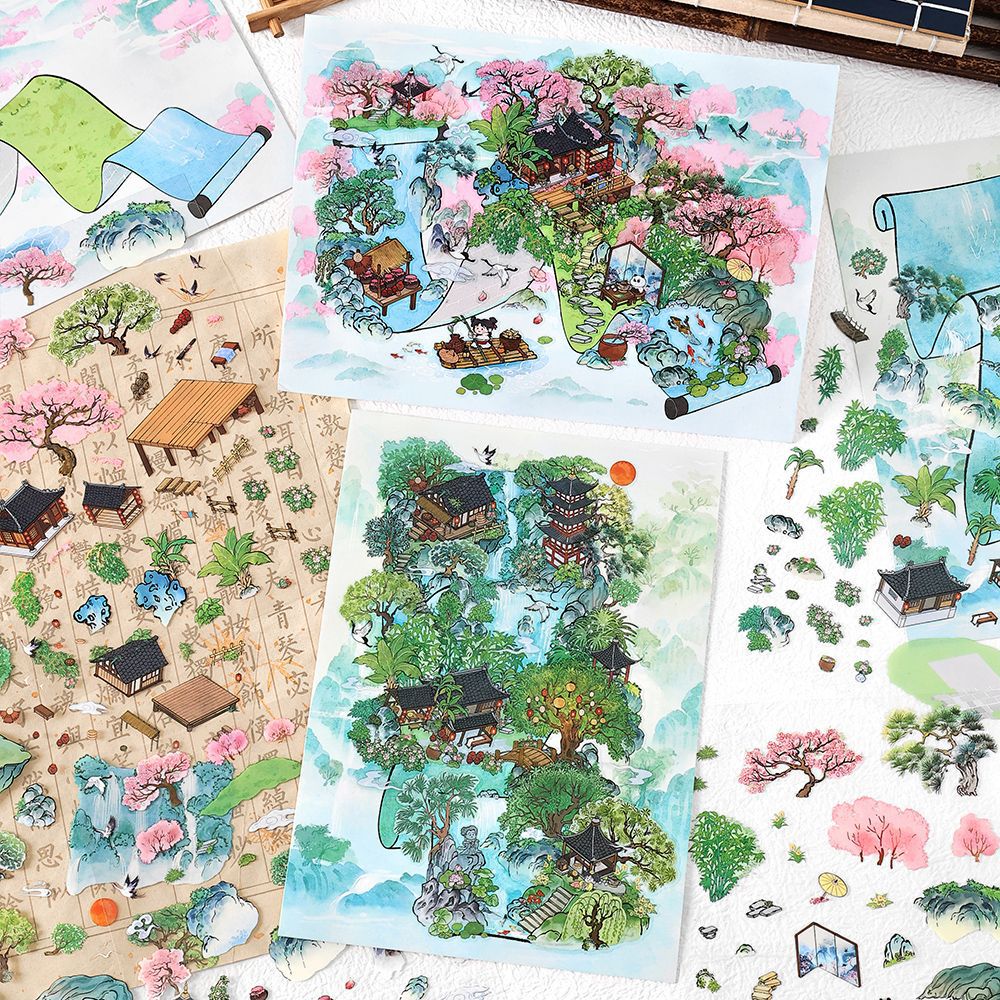 Moyaninfeelme pegatinas paisajísticas de tamaño super grande pegatinas decorativas tridimensionales DIY3D para estudiantes de escritura de montaña