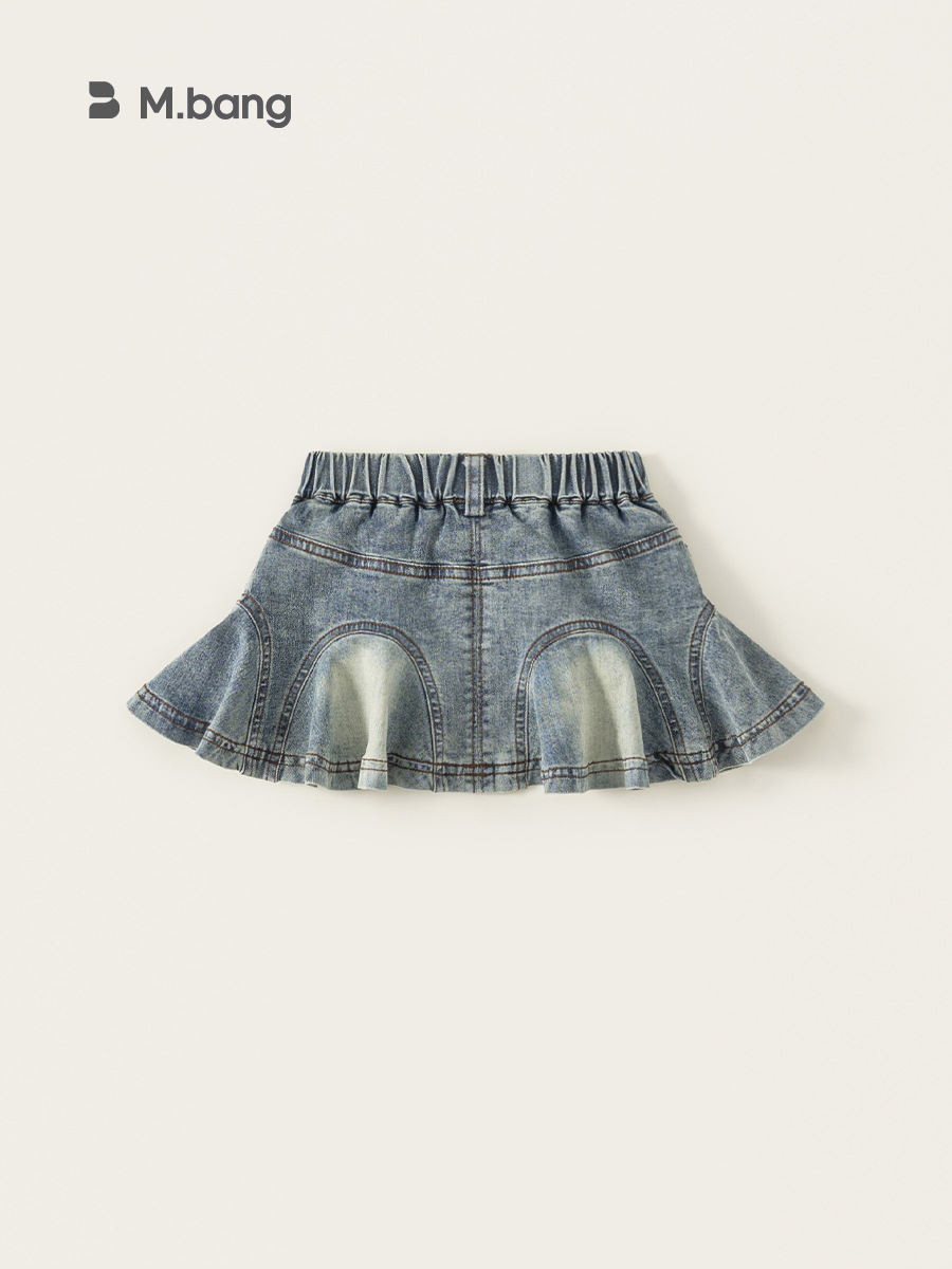 Youbao ropa para niños falda de moda para niños de verano falda de pétalos retro falda de media longitud falda de mezclilla lavada para niñas