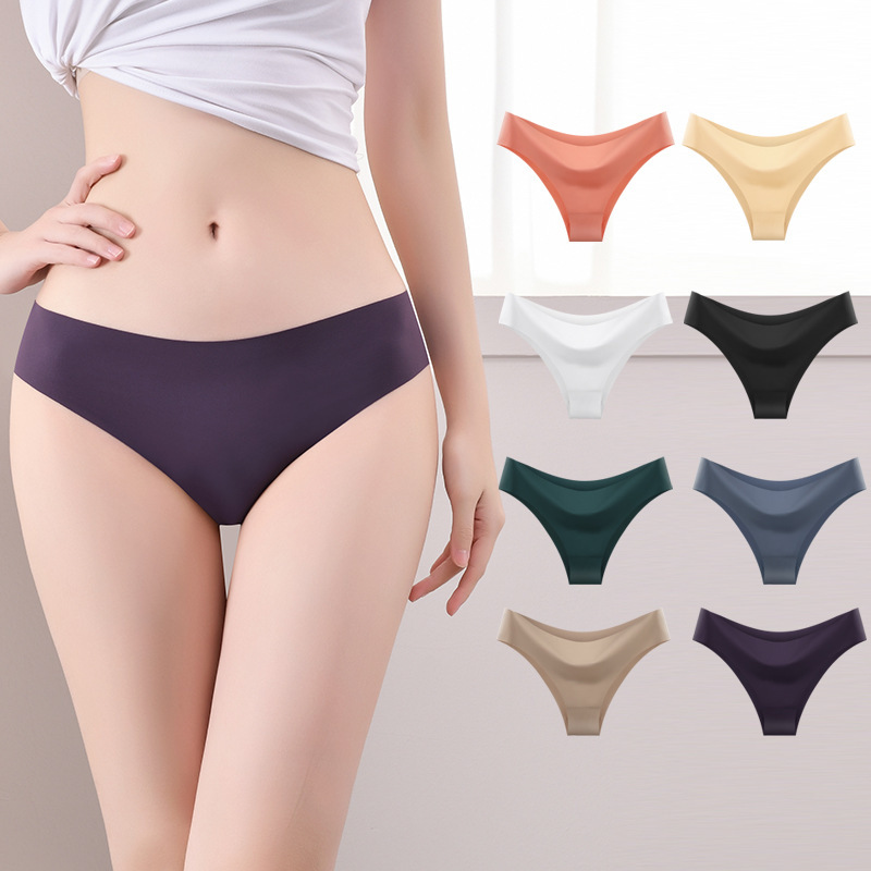 Cross-border European and American version of seamless one-piece simple ice silk ladies bikini underwear breathable girls briefs factory