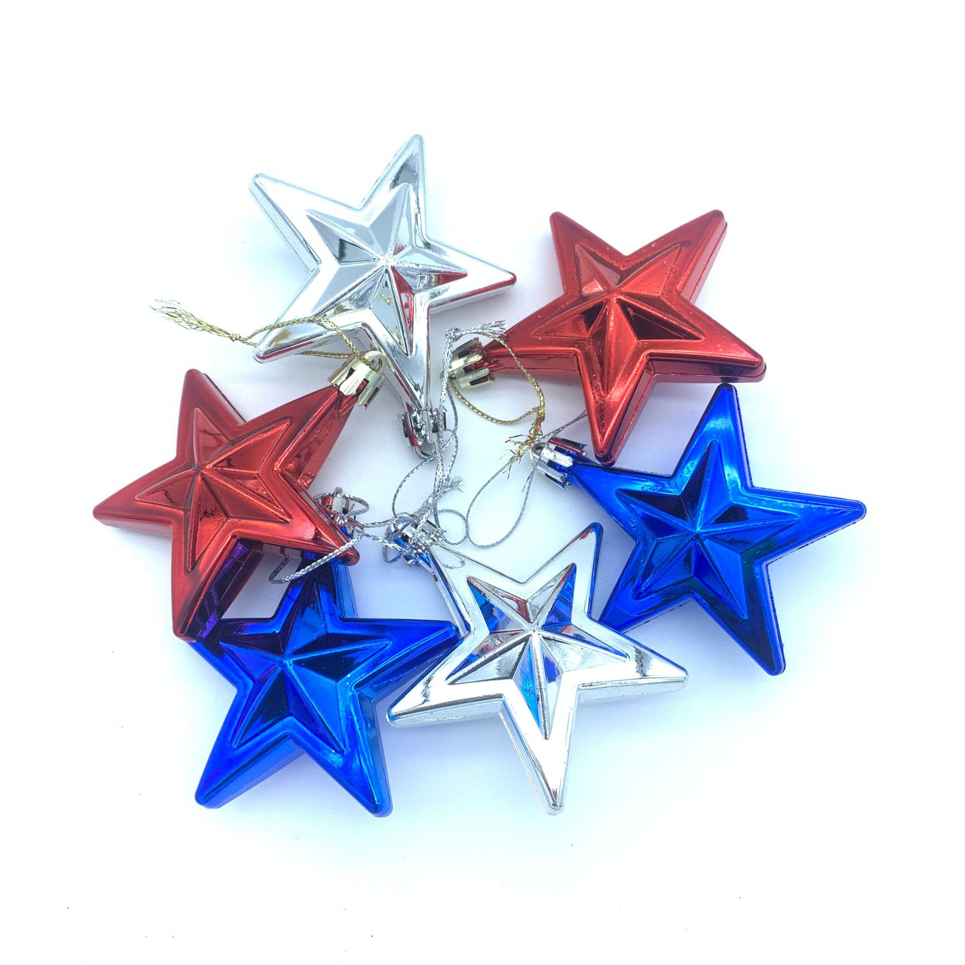 Transfronterizo especial para nosotros día nacional 7cm conjunto 6 color mezclado pentagrama estrella colgante decorativo de plástico