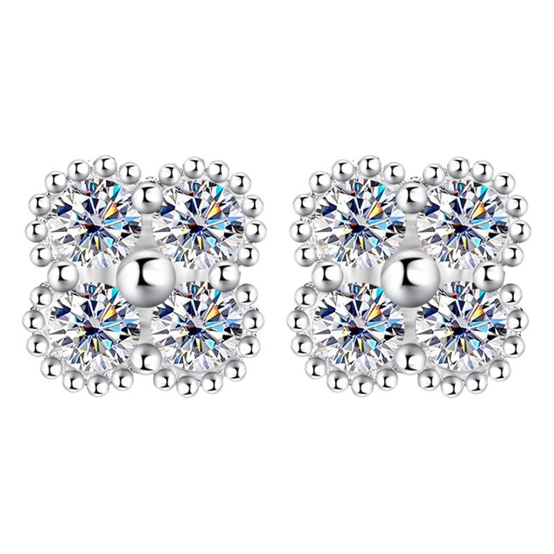 S925 plata esterlina diamante trébol pendientes de las mujeres luz nicho de lujo flores de alto grado completo diamante Pequeño Libro Rojo popular