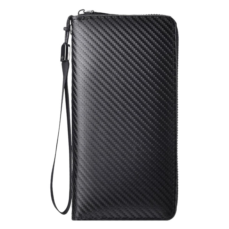 2026 New Men's Wallet, Long Style with Carbon Fiber Pattern, Business Clutch Bag with Zipper, Large Capacity and Multiple Card Slots