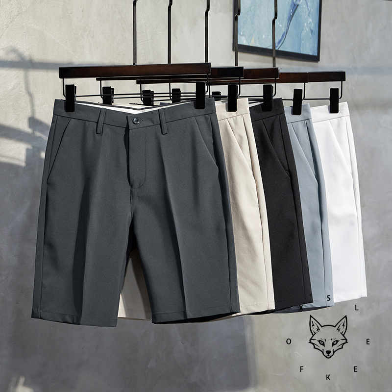 Summer lightweight men's five-point casual shorts, loose-fitting casual Hong Kong style mid-length shorts, high-end men's five-point dress pants