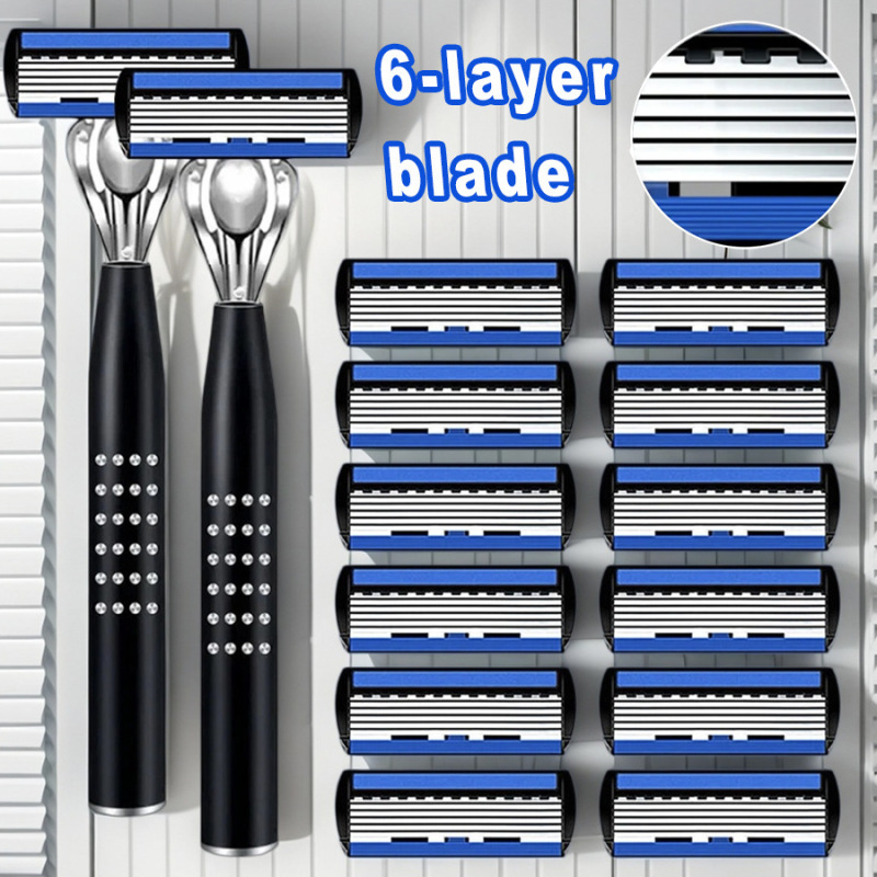 6-Layer Razor with Progressive Sharp Blades, Safe and Anti-Scratch, High-End Handle, Replaceable Razor Heads