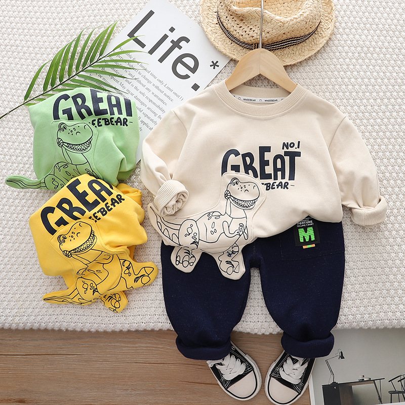 Boys' Set 2023 Autumn New Stylish Clothes Children's Clothing Baby Spring and Autumn Season Round Neck Long Sleeve Two-Piece Set