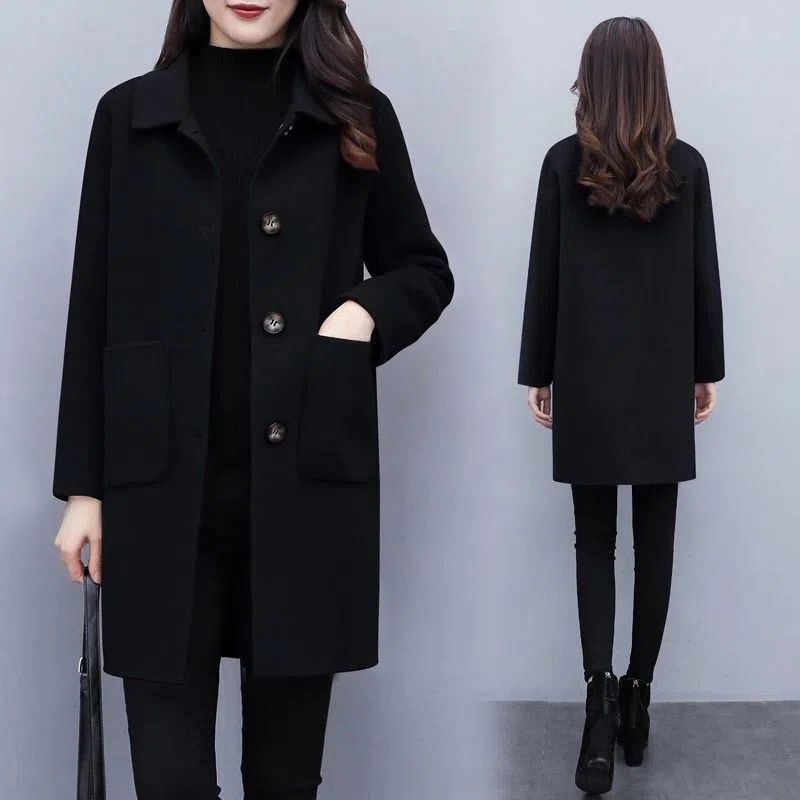 Woolen Outwear Women's Mid-Length 2025 Autumn and Winter New Korean Style Loose Large Size Women's Slimming Look and Age-Reducing Woolen Outwear