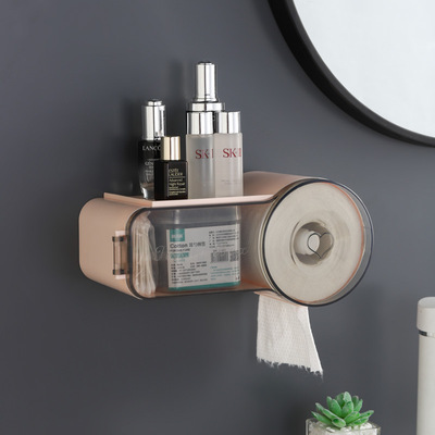 紙巾盒廁所卷紙架置物架抽紙盒衛生間免打孔壁挂防水收納架廁紙盒