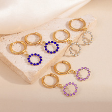 跨镜新款镂空圆环白锆耳环套装女欧美风小众镂空钛钢耳钉百搭耳饰