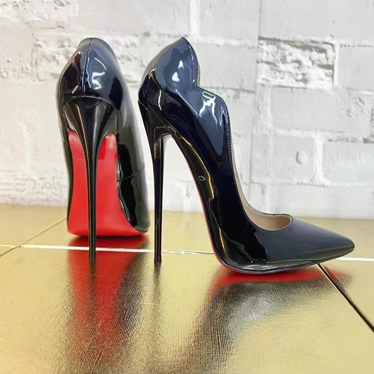 16CM欧美夜店变装舞会红底同款CL高跟鞋女细跟性感黑色床上尖头大