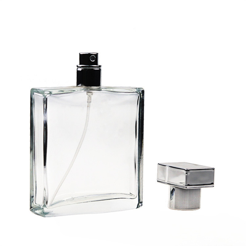厂家喷雾瓶透明玻璃瓶100ml扁方经典批发按压分装精致香水瓶简约