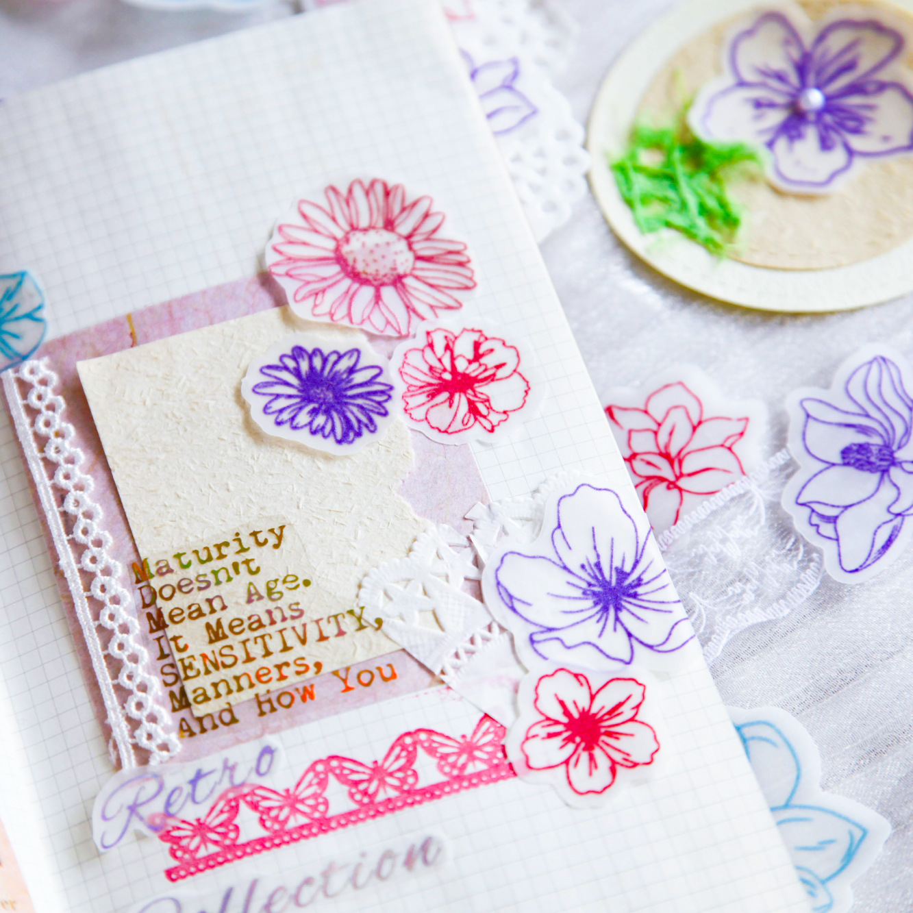 Retro Story Papel de ácido sulfúrico Flor Color Tea Series Flor pintada a mano Material decorativo Papel de ácido sulfúrico