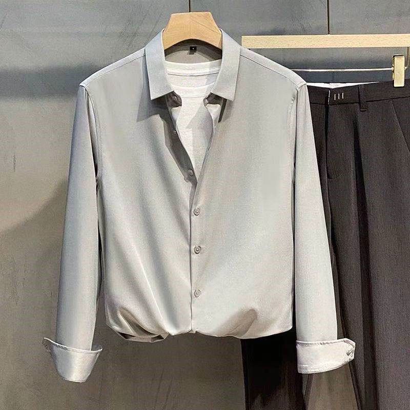 TikTok Net Red Youth Slim chaqueta de manga larga de estilo coreano camisa de diseño antiarrugas sin planchar para hombres