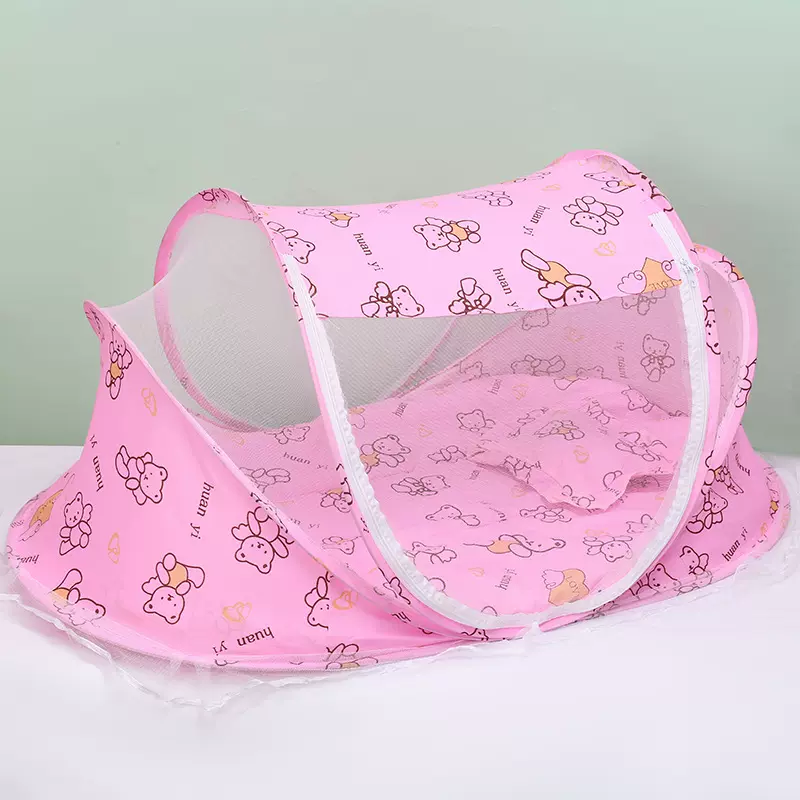 跨境婴童蚊帐宝宝折叠蚊帐儿童免安装小熊带棉垫枕头蚊帐床三件套