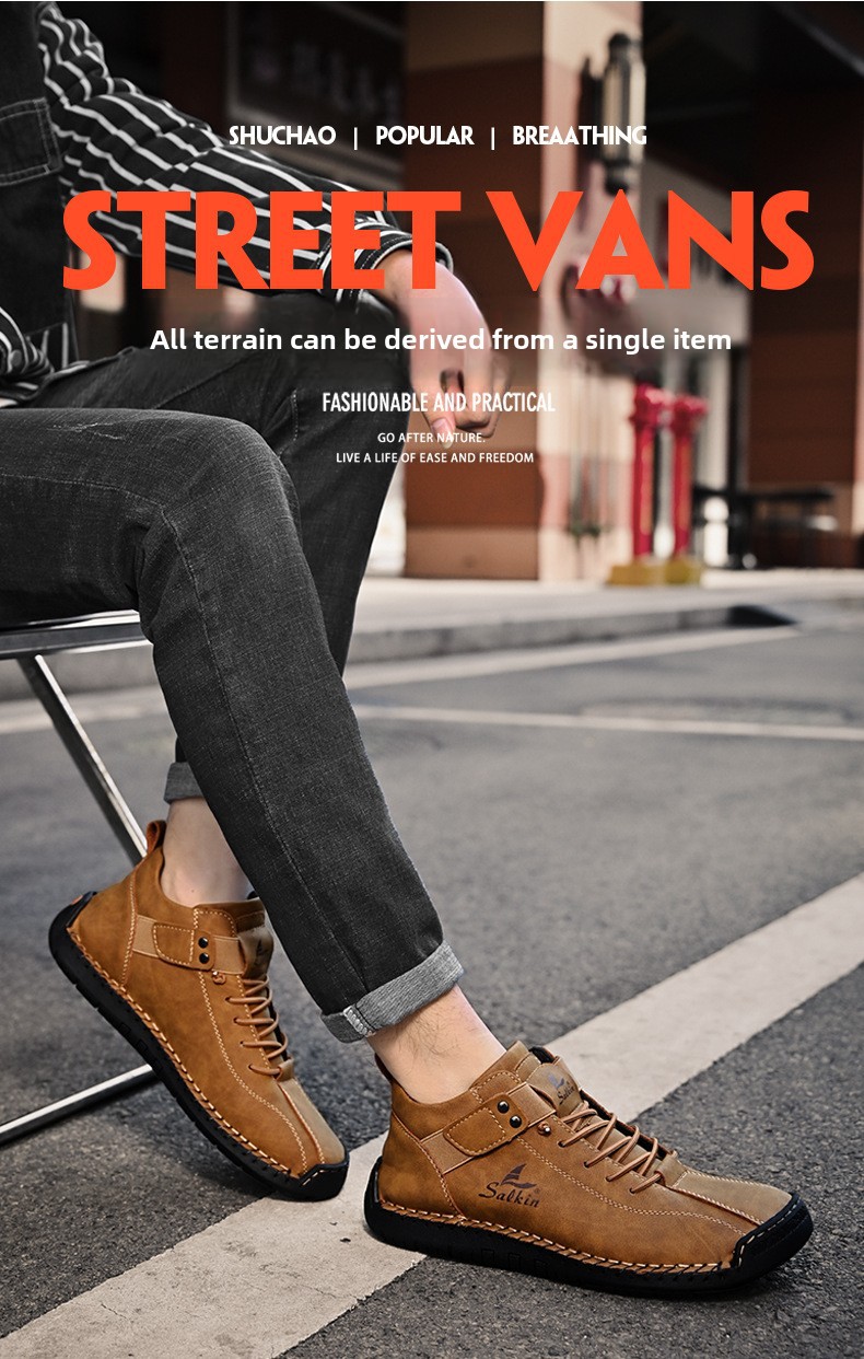 Casual Loafers For Men Handmade Leather Flat Slip-on Driving Shoes_voghion.com