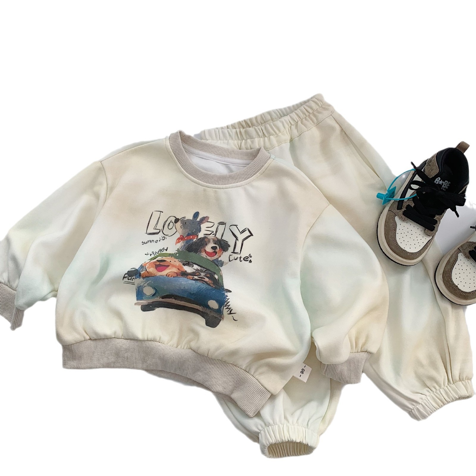 Mei Bao set de niños 2025 otoño lindos dibujos animados casuales de dos piezas + pantalones set de moda