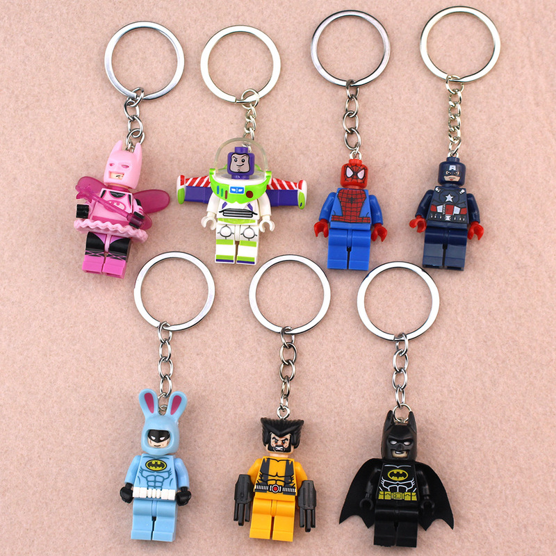 Cross-Border Hot Selling Justice League Superman Batman Mobile Phone Chain Personalized Simple Building Block Car Key Chain Pendant