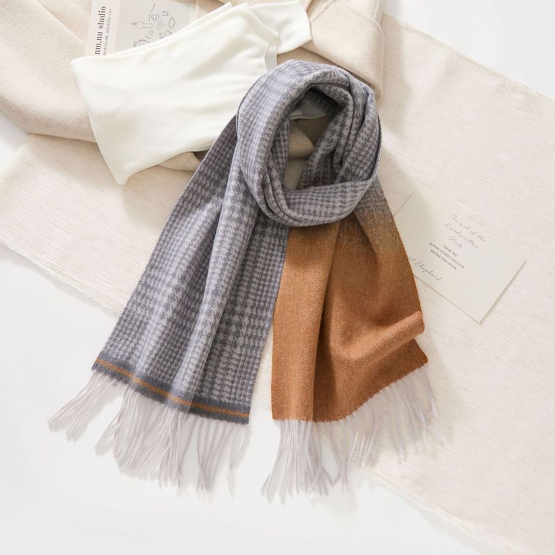 100% Pure Wool Scarf for Women in Winter, Retro Contrasting Color, Western Style Houndstooth Versatile Warm Thick Double-Sided Scarf Shawl