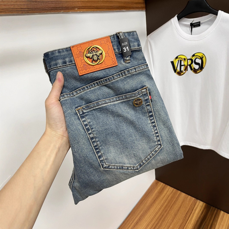 1.1 Correct Version 25 New Product Moncler Miu Miu Gucci G-Brand Guc Metal Leather Label Tb Jeans Straight-Leg Pants