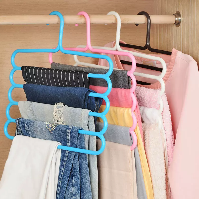 彩色防滑多层裤架 多功能衣柜5层挂裤子衣架 围巾架丝巾领带挂架