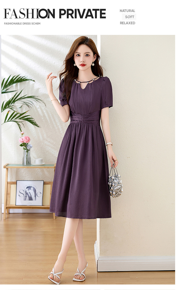 Váy midi mùa hè thời trang sang trọng, thiết kế thon eo, dáng dài vừa phải JX3320 — Màu đỏ rượu, Màu tím chi tiết 16