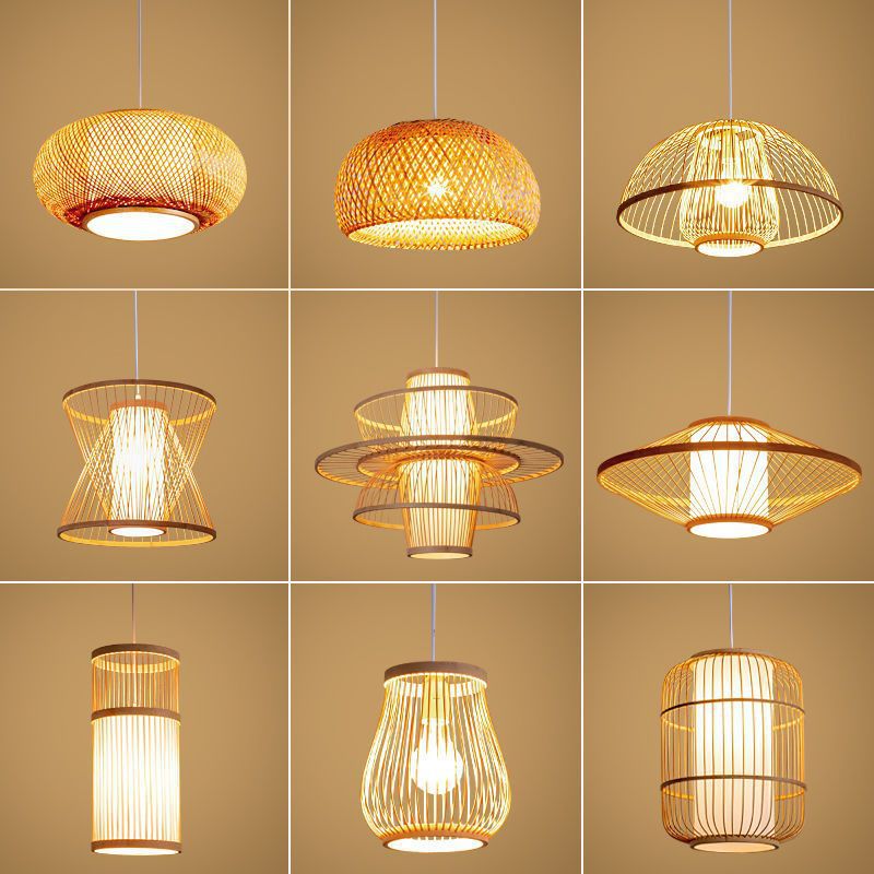 Nuevo estilo chino lámpara de bambú de estilo japonés lámpara de bambú restaurante Zen lámpara de una sola cabeza sala de té B & B olla caliente restaurante araña