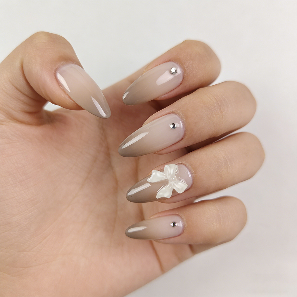 Comercio exterior leche blanco arco gris desnudo gradiente manicure perforación suave desgaste de uñas 24 piezas de parche de uñas