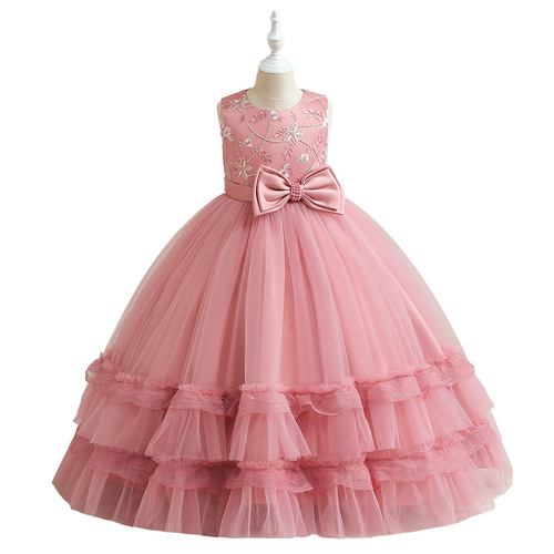 2024 Amazon New Children's Formal Dresses Net Lace Princess Dress Ins Long Cake Dress Children's Clothing Wholesale 