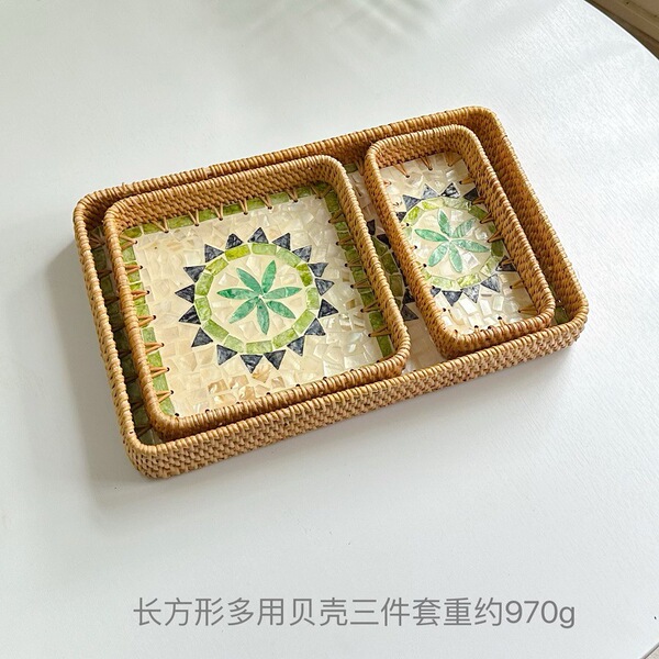Vietnamese rattan shell tray fruit plate grows square tray household…