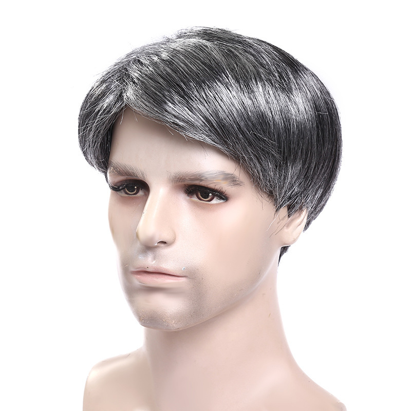 Old grandpa gray wig men Middle-aged and elderly short hair beard old grandma old lady old lady wig flower white hair