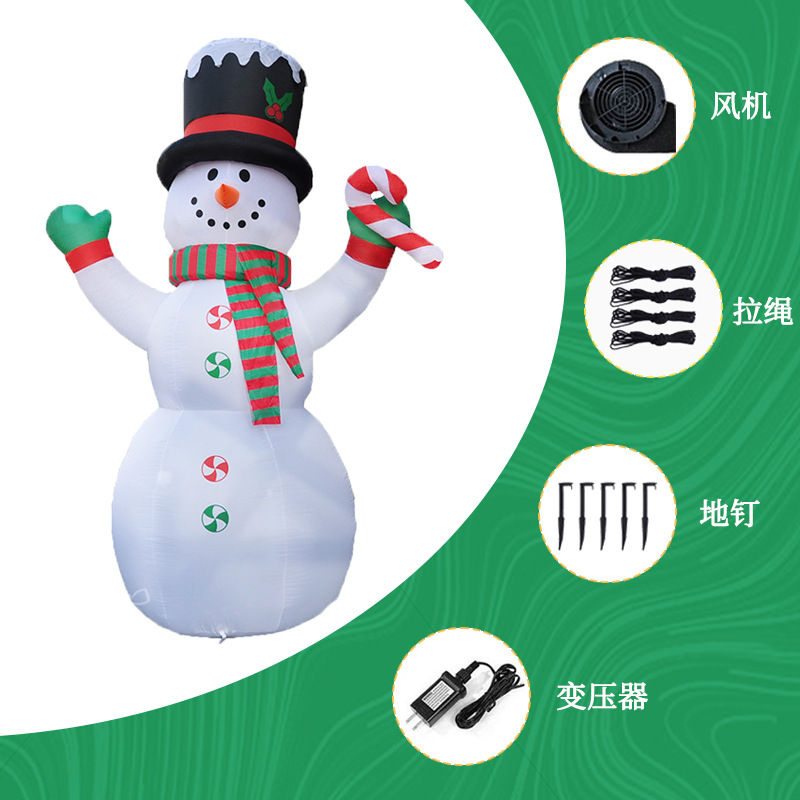 户外卡通人偶充气圣诞雪人模型 绿手套发光可爱雪人气模批发