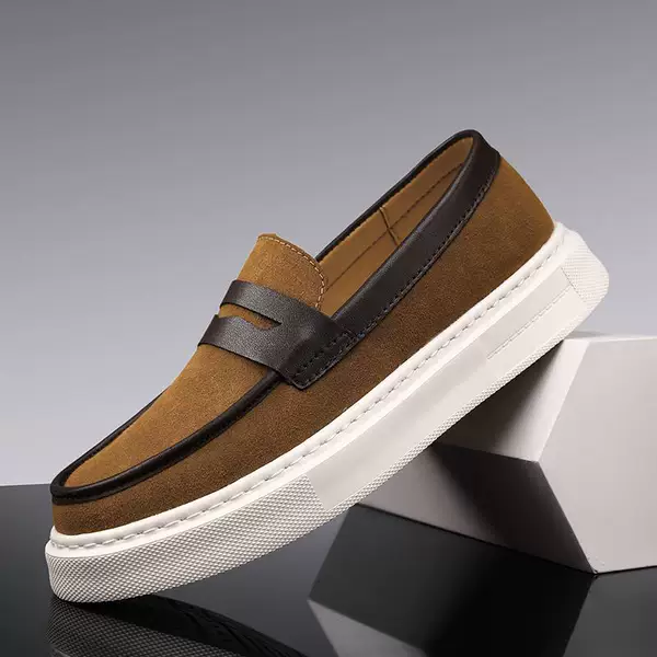 Men's Breathable Loafers, Men's Soft Leather Slip-Ons, Thick-Soled Men's Shoes, Lightweight Slip-On Business Casual Sneakers