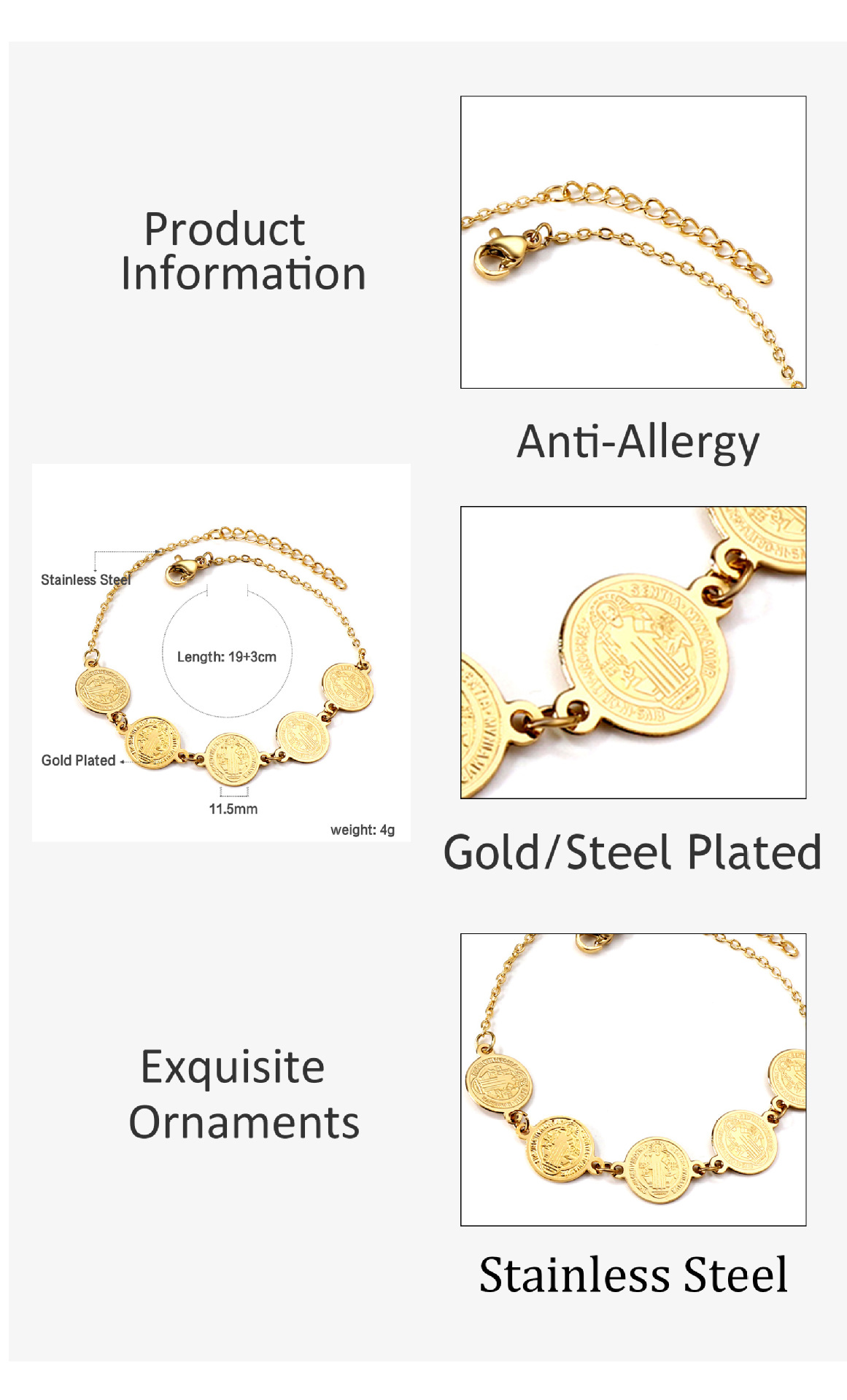 Women'S Gender Plating Design Streetwear Style Streetwear Portrait Stainless Steel Plating Bracelets