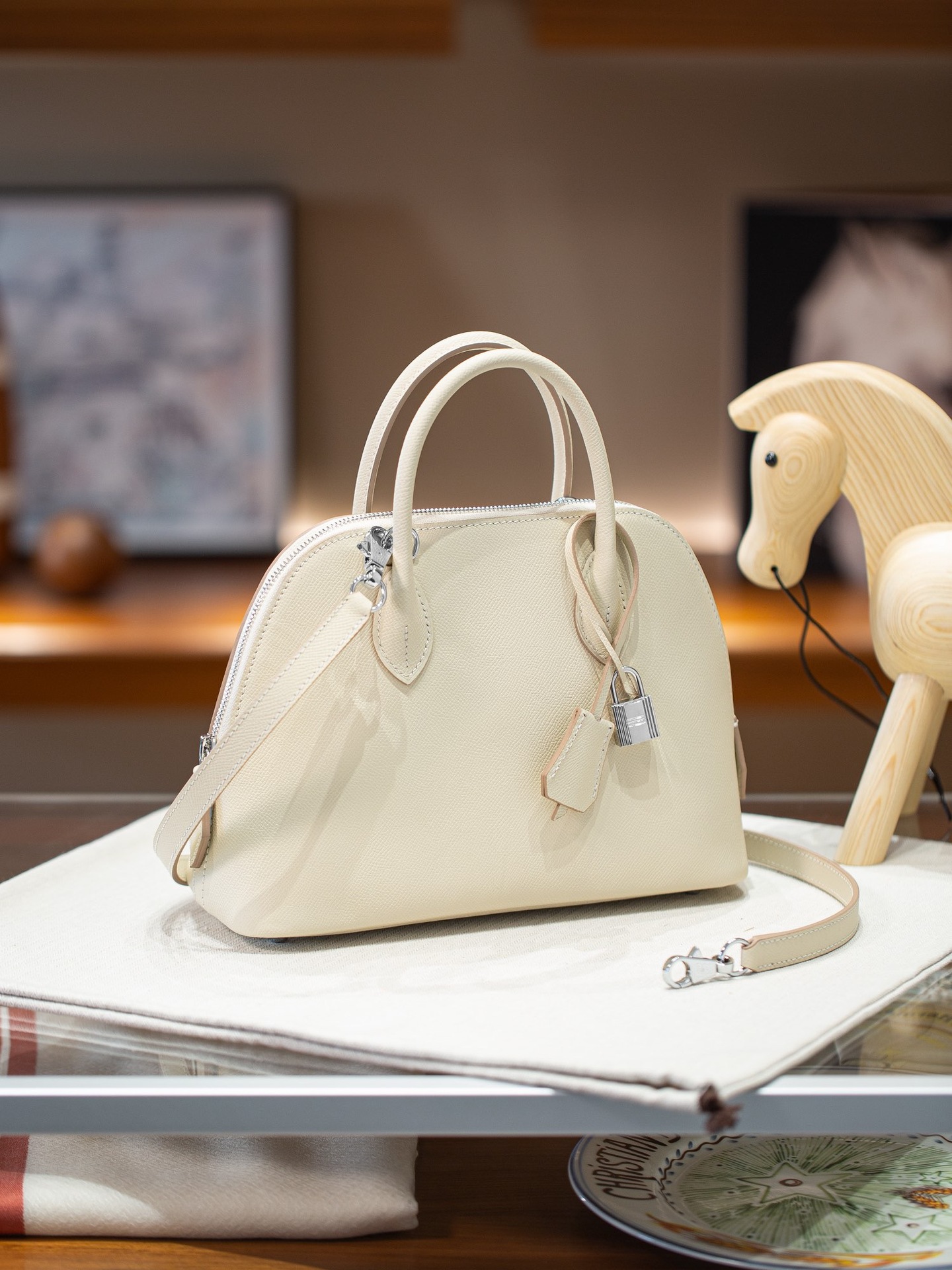 2025 Bowling Handbag For Women 25cm Large Top Grain Cowhide Shell Bag Tote Shoulder Commuter Bag Luxury - Thumbnail 6