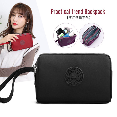 厂家批发跨境新款女士零钱手机包三层拉链横款手拿包好质量手挽包